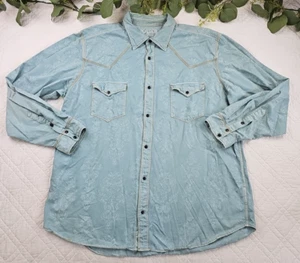 Ryan Michael Men's Snap Button Light Blue Long Sleeve Shirt Size XXL 100% Cotton - Picture 1 of 12
