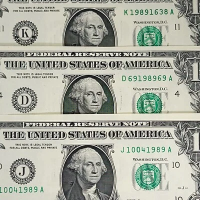 Juego de billetes de año de nacimiento 1989 billete de 1 dólar Estados Unidos número de serie elegante lote de 3 Foto 1 de 4