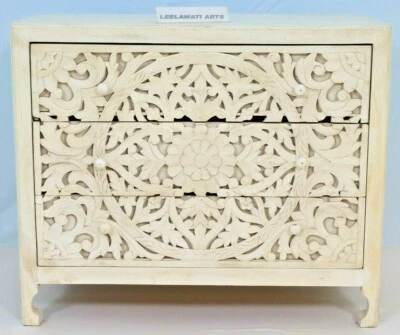 Indian Antique Wooden Hand Carved Dresser, Wood Chest 3 Drawer  - Image 1 of 4