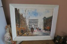 Vintage 1960's Signed Oil on Panel Painting Paris Champs-Elyse 16"x20" framed