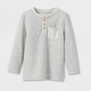 Toddler Boys Double Knit Long Sleeve Henley T-Shirt Cat & Jack Heather Gray 18M - Picture 1 of 1