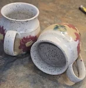 Coppia di tazzine da caffè vintage ceramica studio arte gres firmate artista floreale - Foto 1 di 8