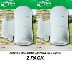 2 x Silver Up/Down Outdoor Cylinder Wall Lights 240V 2x50W GU10 Aluminium  - Picture 1 of 4
