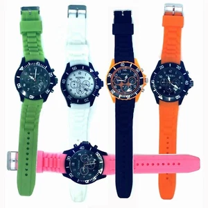 RELOJ DE CUARZO UNISEX IMITACIÓN CRONO DEPORTES 2 TONOS RELOJ PULSERA CORREA JELLY - Imagen 1 de 11
