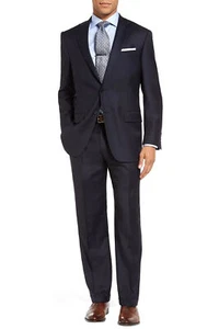 Hart Schaffner Marx Mens Chicago Classic Fit Worsted Wool 2 piece Suit Navy B4HP - Picture 1 of 42
