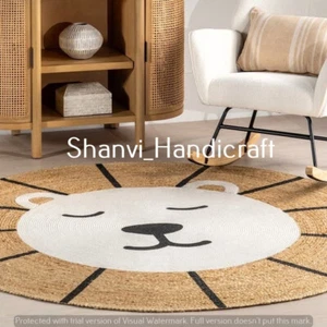 Hand Braided Handmade Round Natural Jute Cotton Mat Home Decor Area Rag Rugs - Picture 1 of 7
