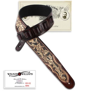 Walker And Williams KH-02-BRN Umber Brown Carving Leather Top With Floral Design - Picture 1 of 7