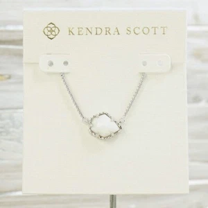 NWOT Kendra Scott Tess White Pearl Pendant Necklace Silver Tone - Picture 1 of 5