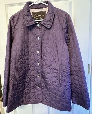 COACH Women’s Purple Quilted COAT Jacket Size Large L Fall Winter EUC Snaps - Image 1 of 4