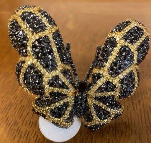Noir BUTTERFLY BLACK AND GOLD CZs Pave Ring, Brass Plated Rhodium Size 5 - Picture 1 of 9