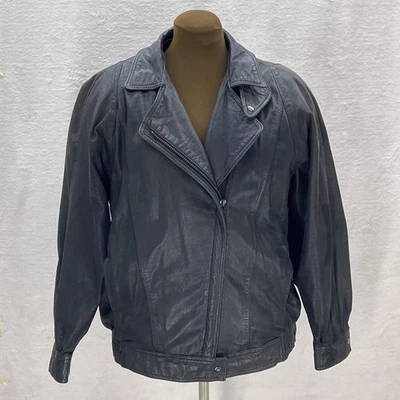 Chaqueta de moto bombardero de cuero Bermans de colección para mujer talla M negra forro extraíble Foto 1 de 4