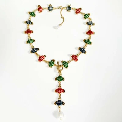 Colar pingente estação abelha pérola 16" Yosca chique feminino festa férias joias - Imagem 1 de 4