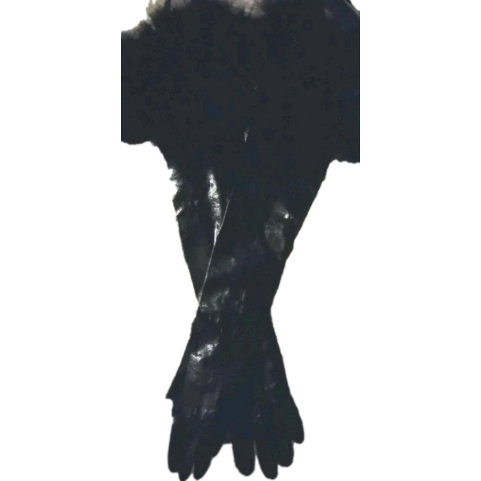 21" Black Kid Leather Gloves. 4" Black Fox cuff Opera!7.5 Mint! 3 Button Wrist - Image 1 of 4