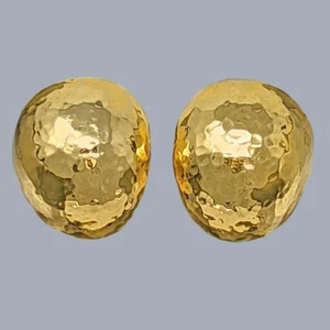 Elizabeth Gage Earrings Hammered 18ct Gold Oval Designer Earrings London 2000 - Picture 1 of 11