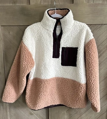 Lou & Grey X LOFT 补丁口袋色块夏尔巴四分之一拉链夹克,奶油色,XS — 第 1/4 张图片