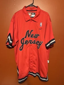 Vintage Nike New Jersey Nets Warm Up XL Shooting Shirt Rot NBA Retro 77 ALLE GENÄHT - Bild 1 von 12