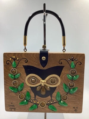Enid Collins of Texas Vintage Wooden Box Purse Wise Guy Owl Excellent Condition - Image 1 of 4