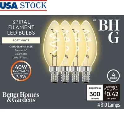 B10 LED Candelabra Bulbs Dimmable Energy Saving 3.5W 40W Equivalent 4 Pack New - Image 1 of 4