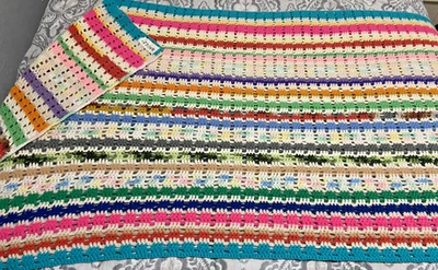 Crochê afegão vintage feito à mão com padrão listrado multicolorido - 36x72 - Imagem 1 de 4