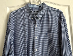 Camisa IZOD con botones sin hierro elástica azul blanco guinga a cuadros algodón poli 2XL - Imagen 1 de 6