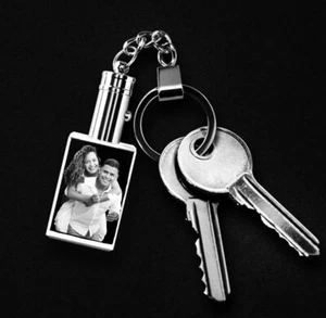 Crystal Photo Keyring +Text Custom Keychain  + LED Lights - Made in UK - Picture 1 of 11