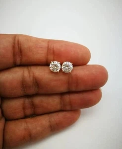 Women's 4mm Simulated Diamond Stud Earring 14k White Gold Plated 925 Silver - Picture 1 of 4