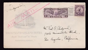 RICHMOND-LELAND HOTEL, RICHMOND, INDIANA - 1932 (AIR MAIL) - Picture 1 of 1