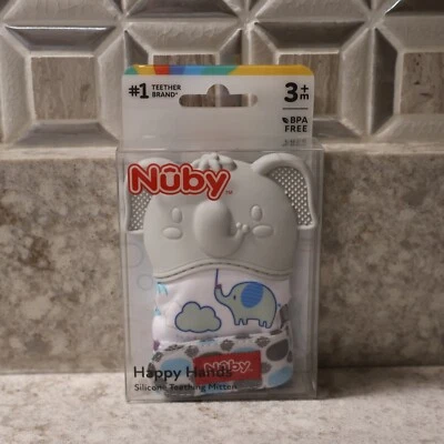 Nuby Happy Hands Baby Teething Mitten Gray Elephant - Image 1 of 3