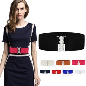 Women's Plus Elastic Stretchy Retro Wide Waist Cinch Black Belt Waistba ^ - Picture 1 of 17