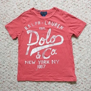 Polo Ralph Lauren NY 1967 T Shirt Boy 5 Red Logo Spell Out Cotton Retro Rare - Picture 1 of 8