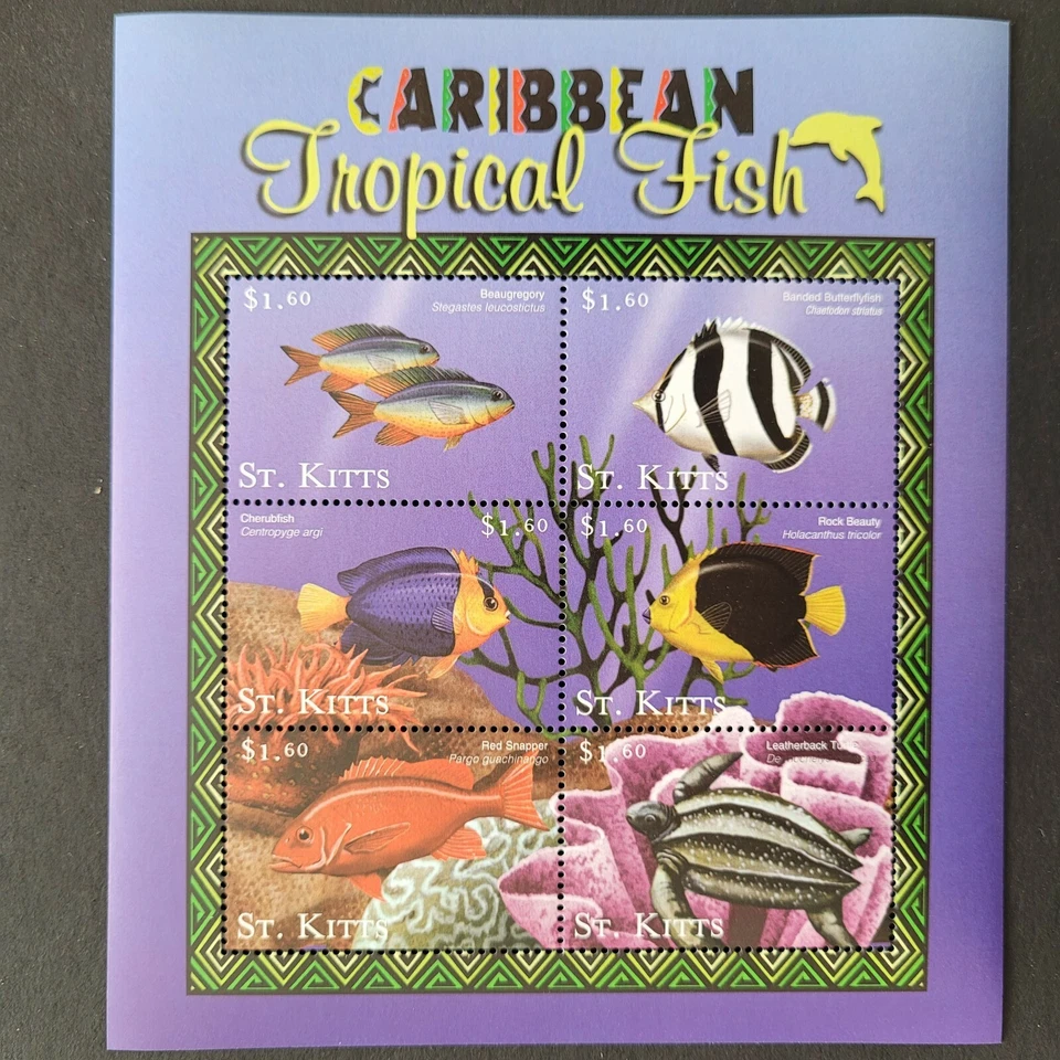 St Kitts 2001 / Flora y Fauna del Caribe - Peces Tropicales / 6v ms Foto 1 de 1