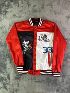 Detroit Pistons Grant Hill #33 Jacket M Red Black White Split Satin Bomber NWT - Picture 1 of 8