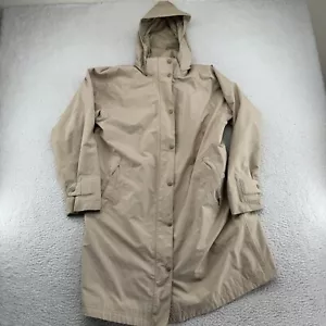 Vintage LL Bean Raincoat Womens Medium Petite Tan Trench Detachable Hood 0 CCD7 - Picture 1 of 12