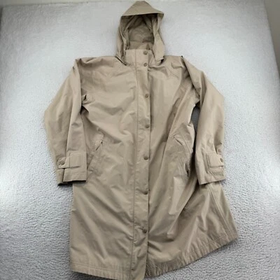 Vintage LL Bean Raincoat Womens Medium Petite Tan Trench Detachable Hood 0 CCD7 - Image 1 of 4