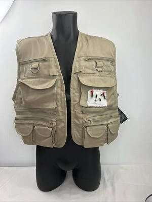 Crystal River Mens Fishing Utility Vest L Tan 17 Pockets Cotton Blend New - Image 1 of 4
