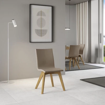 Sedia da cucina Trudy - similpelle Tortora e gambe Quercia - Immagine 1 di 2