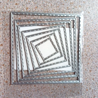 7 Layered Square Shaped Meta Cutting Dies with Stitch Detail up to 8cms Dia NEW - Image 1 of 2