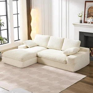 98.4" L Shaped Sectional Sofa Corduroy Upholstered Sofa with Deep Seat - Picture 1 of 10