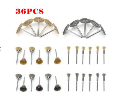36pc Rotary Steel Set Wire Tool Brass Brush Drill Polishing Wheel Cup for Dremel