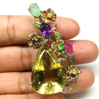 925 Sterling Silber Grün Gold Quarz Amethyst Smaragd Rubin Anhänger Weihnachten - Bild 1 von 4