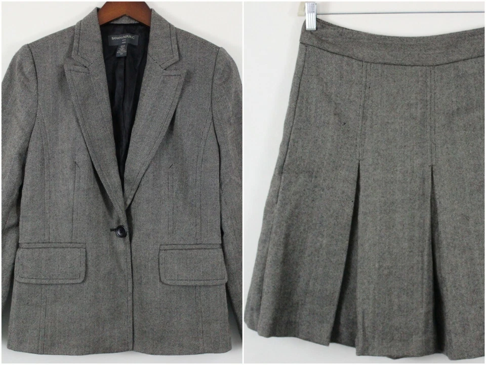 Traje de mujer Banana Republic 2 piezas 12 falda pequeña talla 6 gris espiga Foto 1 de 4