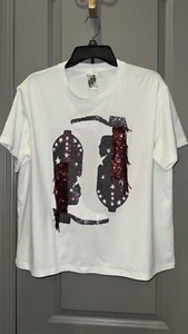Queen Of Sparkles Maroon & Grey Sequin Fringe Boots, Country Western T-Shirt L - Bild 1 von 8