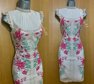 Mini Vestido Karen Millen UK 10 Desnudo Floral Bordado Encaje Cóctel Royal Ascot - Imagen 1 de 10
