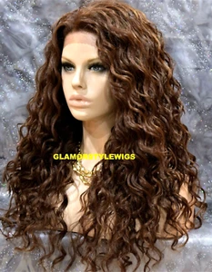 LACE FRONT FULL WIG LONG LAYERED CURLY BROWN AUBURN MIX HEAT OK NWT - Picture 1 of 7