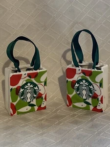 Starbucks Apple Slices Tote Bag Collectible Ceramic Card Holder Ornament Lot 2 - Picture 1 of 6