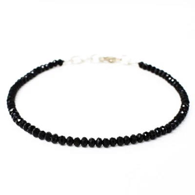 Brazalete de cuentas facetadas de espinela negra natural de 8 pulgadas de largo de 18,00 quilates JK 28E268 Foto 1 de 2