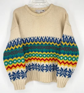 Vintage 80s GAP Clothing Co Nordic Ski Snowflake Knit 100% Wool Sweater colorful - Picture 1 of 8