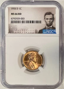 1955-D Lincoln Cent (Wheat Penny), NGC MS-66 RD - Picture 1 of 2