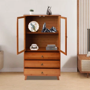 Bamboo Kitchen Buffet Hutch Storage Cupboard Cabinet Server Sideboard w/ Drawer - Picture 1 of 21