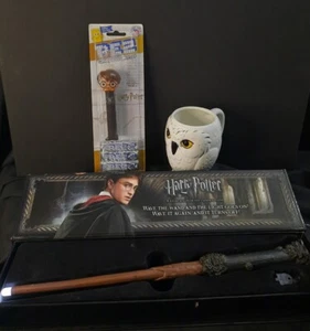 Harry Potter’s Wand With an Illuminating Tip - PEZ- Hedwig Owl Mug  (3 Pieces) - Picture 1 of 12